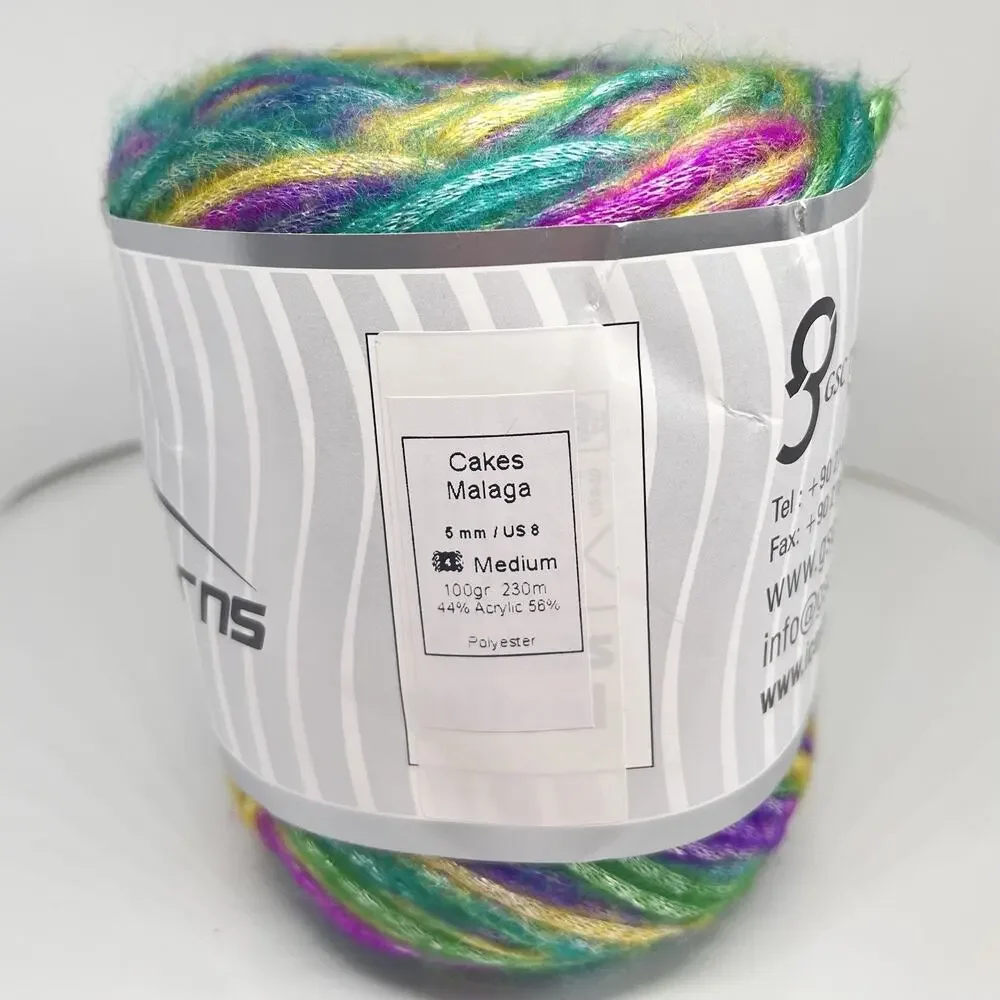 ICE Yarns Cakes Malaga Yarn, Green Purple Yellow Fuchsia